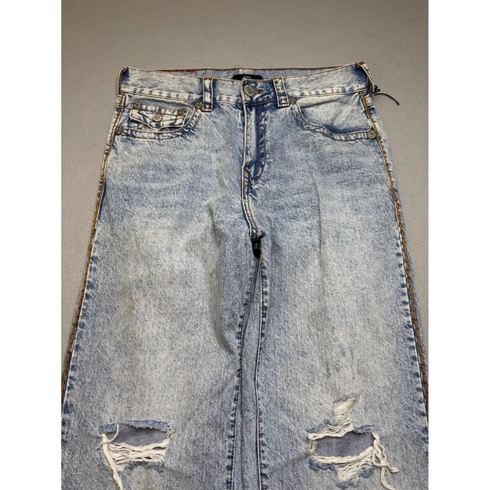 True Religion Jeans Mens 33 Blue Vinny Ultra Baggy Distressed Acid Wash Y2K